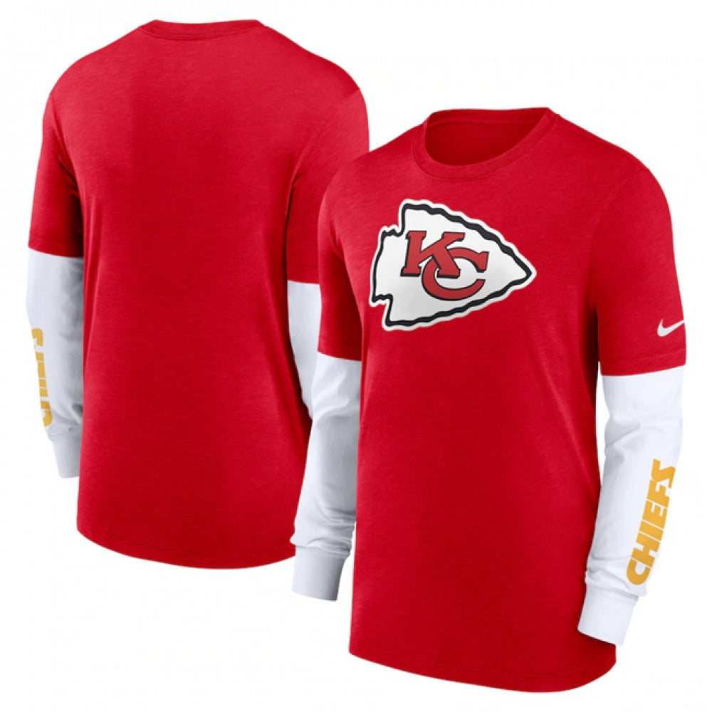 Men's Kansas City Chiefs Heather Red Slub Fashion Long Sleeve T-Shirt 