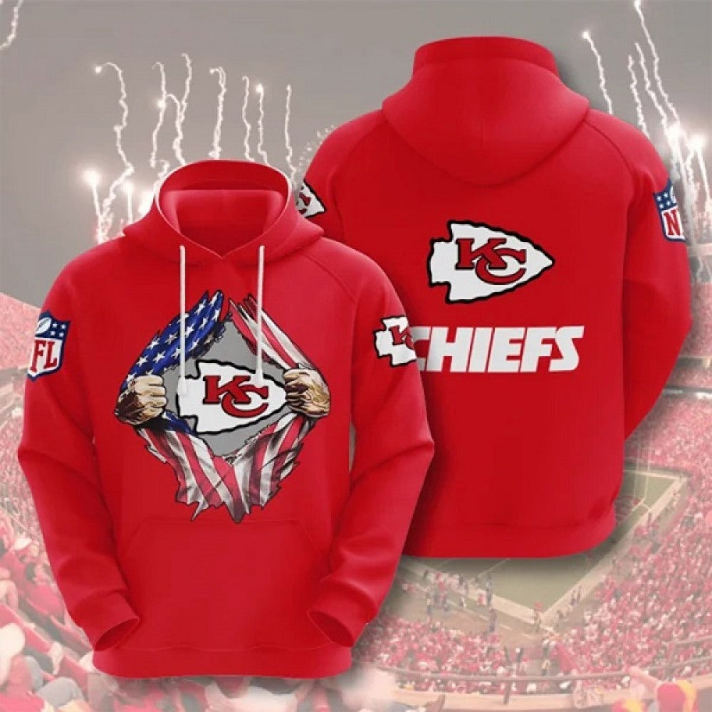 Men's Kansas City Chiefs Red 3D Trending T-Shirt Hoodie 