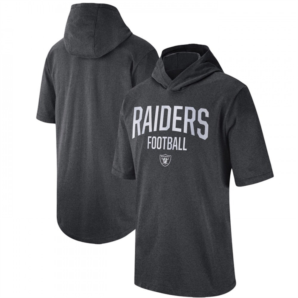 Men's Las Vegas Raiders Heathered Charcoal Sideline Training Hoodie Performance T-Shirt 