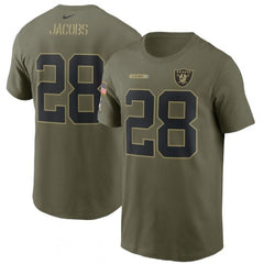Men's Las Vegas Raiders #28 Josh Jacobs 2021 Olive Salute To Service Legend Performance T-Shirt 