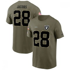 Men's Las Vegas Raiders #28 Josh Jacobs 2022 Olive Salute to Service T-Shirt 
