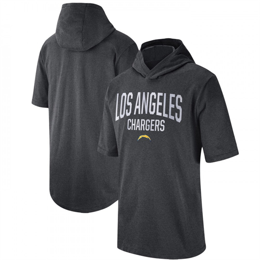 Men's Los Angeles Chargers Heathered Charcoal Sideline Training Hoodie Performance T-Shirt 