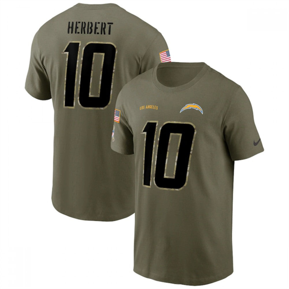 Men's Los Angeles Chargers #10 Justin Herbert 2022 Olive Salute to Service T-Shirt 