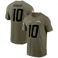 Men's Los Angeles Chargers #10 Justin Herbert 2022 Olive Salute to Service T-Shirt 