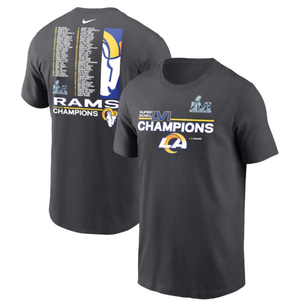 Men's Los Angeles Rams 2022 Anthracite Super Bowl LVI Champions Roster T-Shirt 