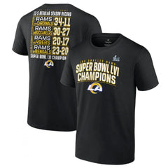 Men's Los Angeles Rams 2022 Black Super Bowl LVI Champions Schedule T-Shirt 