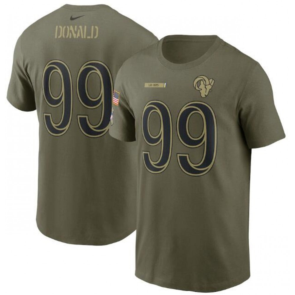 Men's Los Angeles Rams #99 Aaron Donald 2021 Olive Salute To Service Legend Performance T-Shirt 