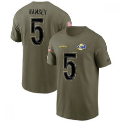 Men's Los Angeles Rams #5 Jalen Ramsey 2022 Olive Salute to Service T-Shirt 