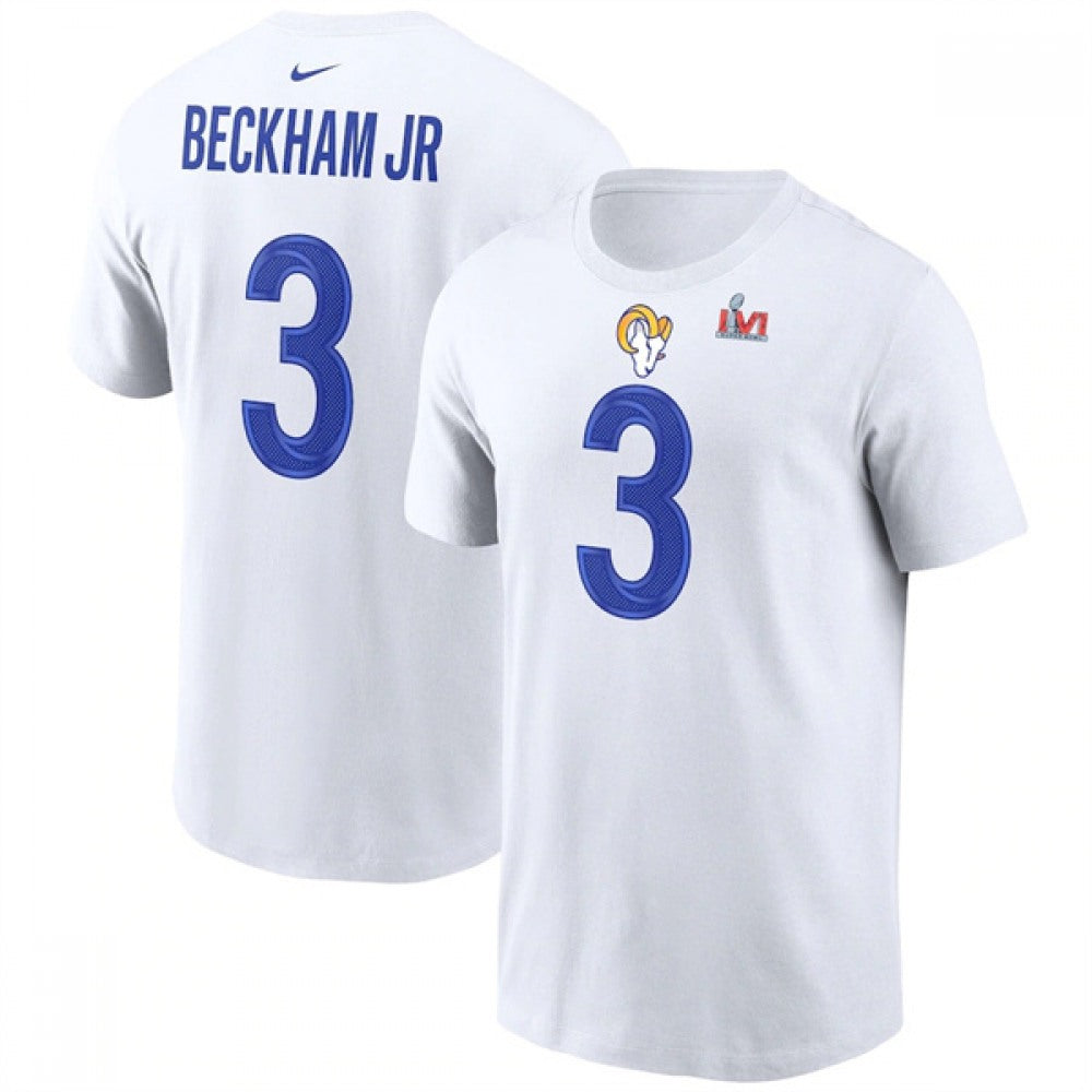Men's Los Angeles Rams #3 Odell Beckham Jr. 2022 White Super Bowl LVI Champions T-Shirt 