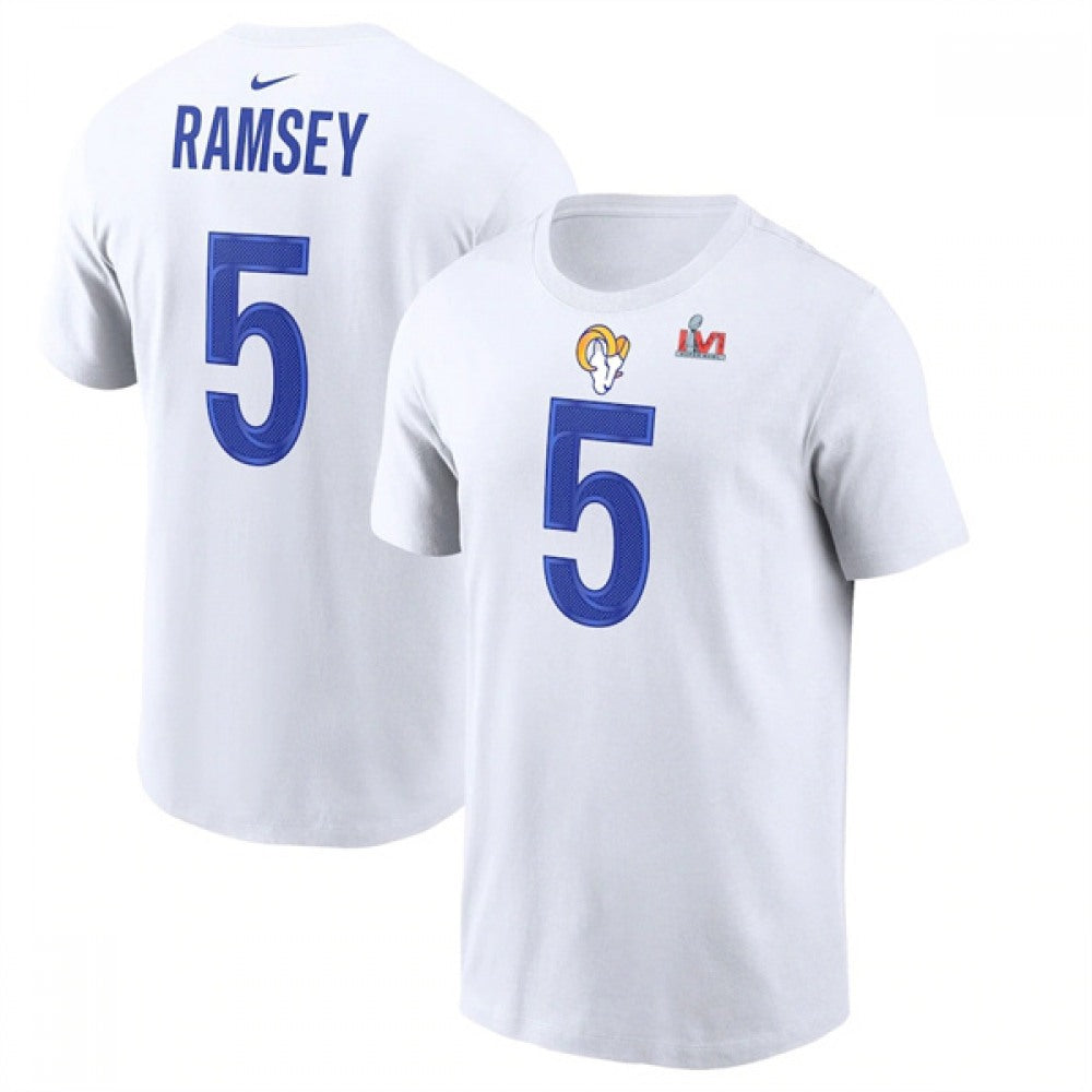 Men's Los Angeles Rams #5 Jalen Ramsey 2022 White Super Bowl LVI Champions T-Shirt 