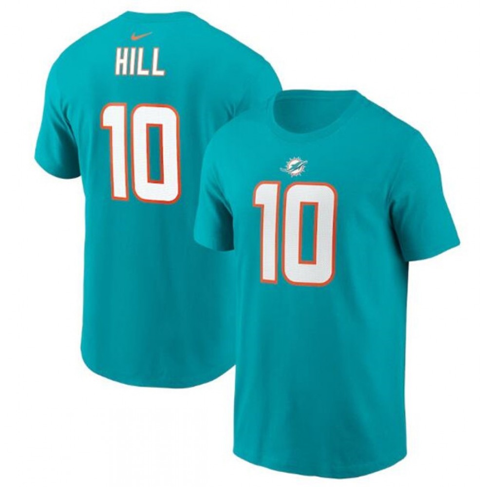 Men's Miami Dolphins #10 Tyreek Hill 2022 Aqua Name & Number T-Shirt 