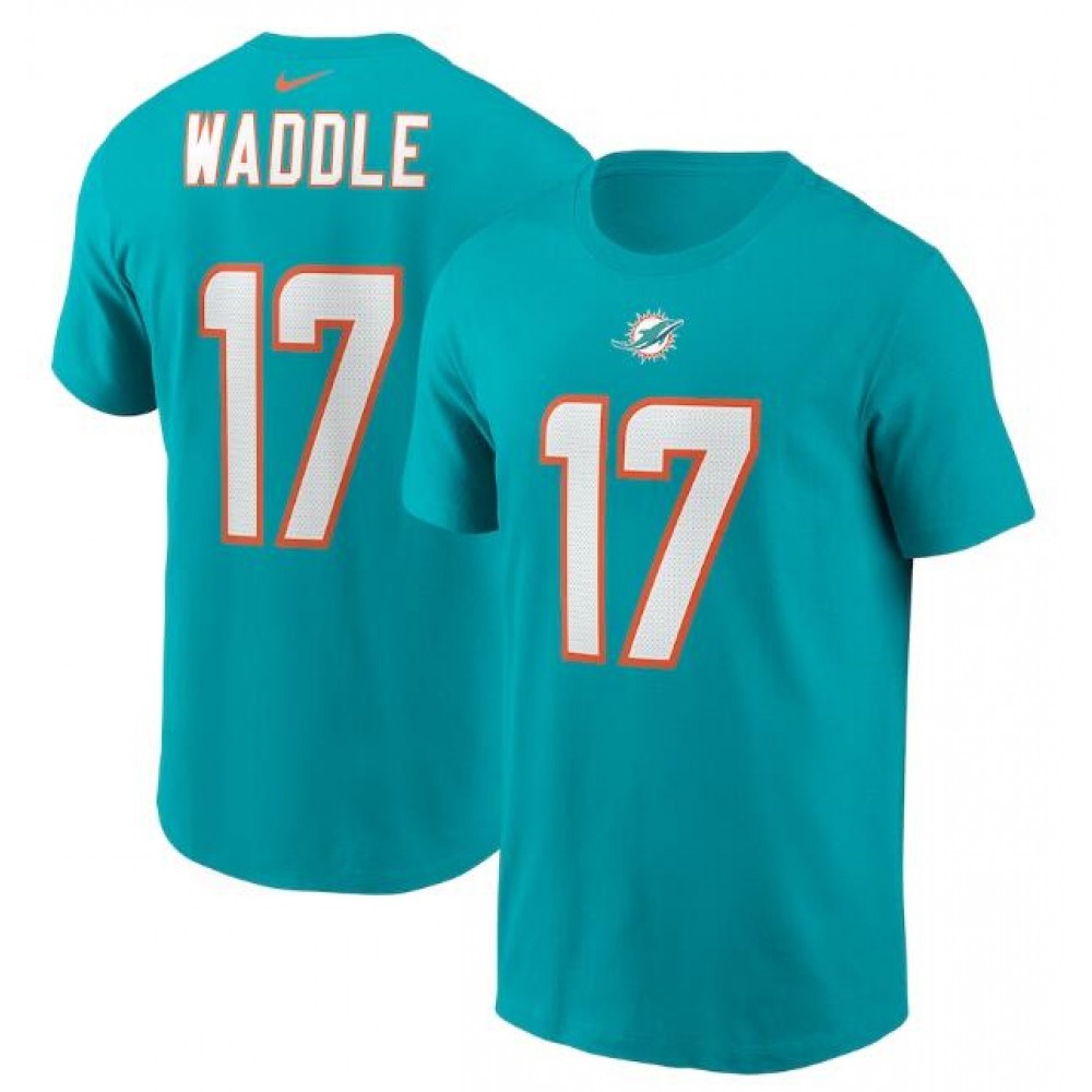 Men's Miami Dolphins #17 Jaylen Waddle 2021 Aqua NFL Draft First Round Pick Player Name & Number T-Shirt 