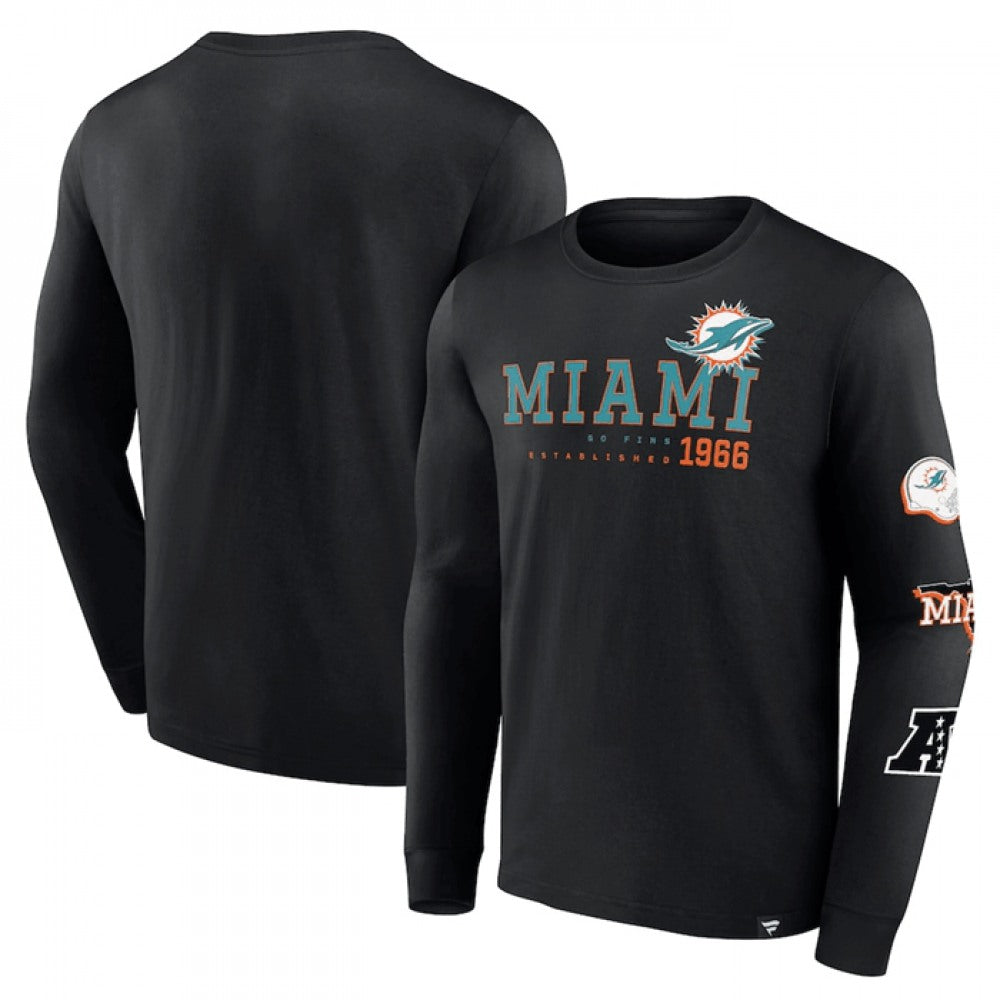 Men's Miami Dolphins Black High Whip Pitcher Long Sleeve T-Shirt 