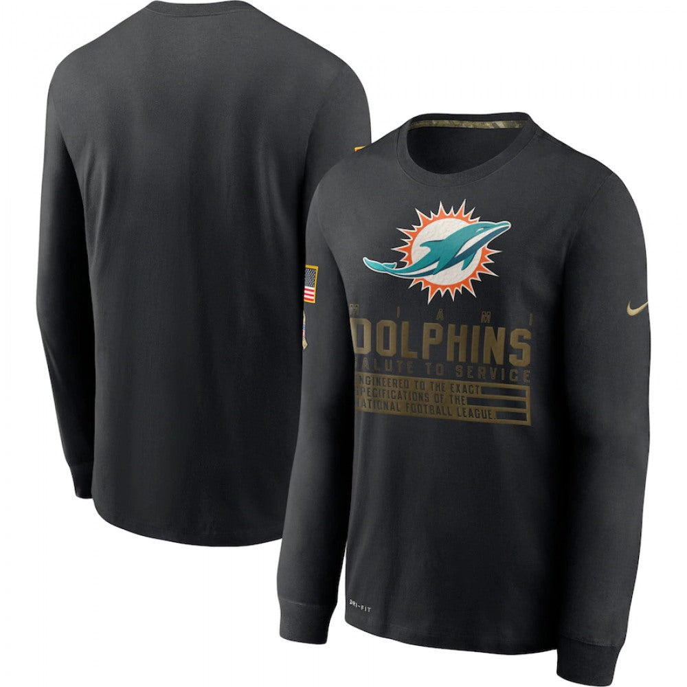 Men's Miami Dolphins 2020 Black Salute to Service Sideline Performance Long Sleeve T-Shirt 
