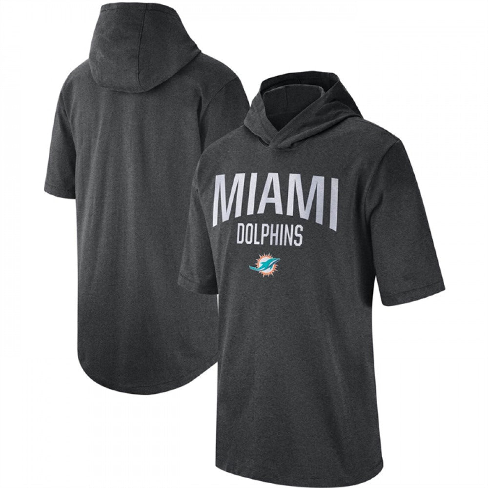 Men's Miami Dolphins Heathered Charcoal Sideline Training Hoodie Performance T-Shirt 