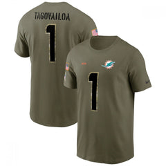 Men's Miami Dolphins #1 Tua Tagovailoa 2022 Olive Salute to Service T-Shirt 