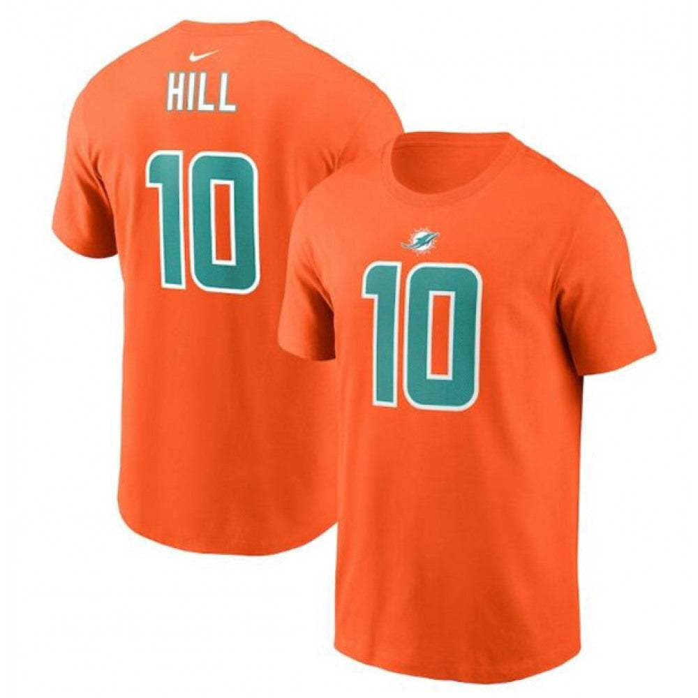 Men's Miami Dolphins #10 Tyreek Hill 2022 Orange Name & Number T-Shirt 