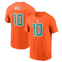 Men's Miami Dolphins #10 Tyreek Hill 2022 Orange Name & Number T-Shirt 