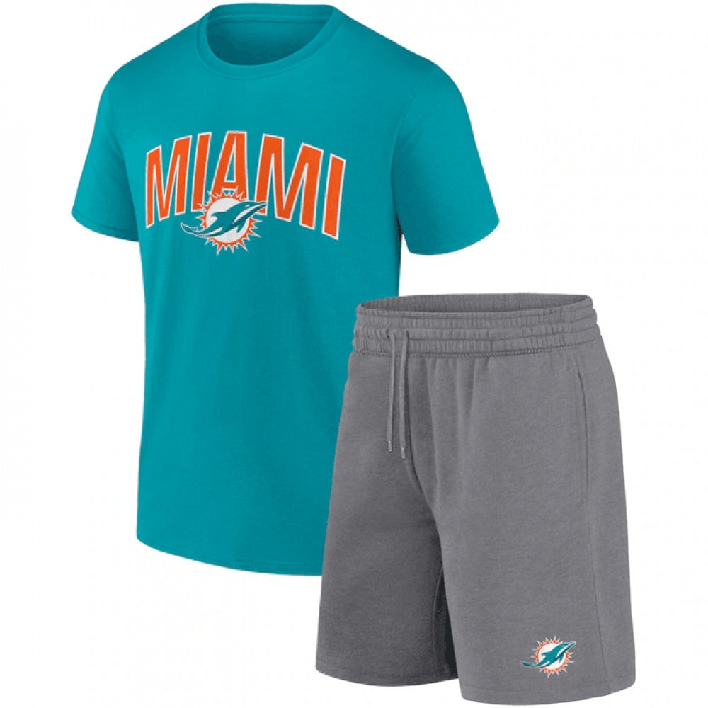 Men's Miami Dolphins Aqua/Heather Gray Arch T-Shirt & Shorts Combo Set 