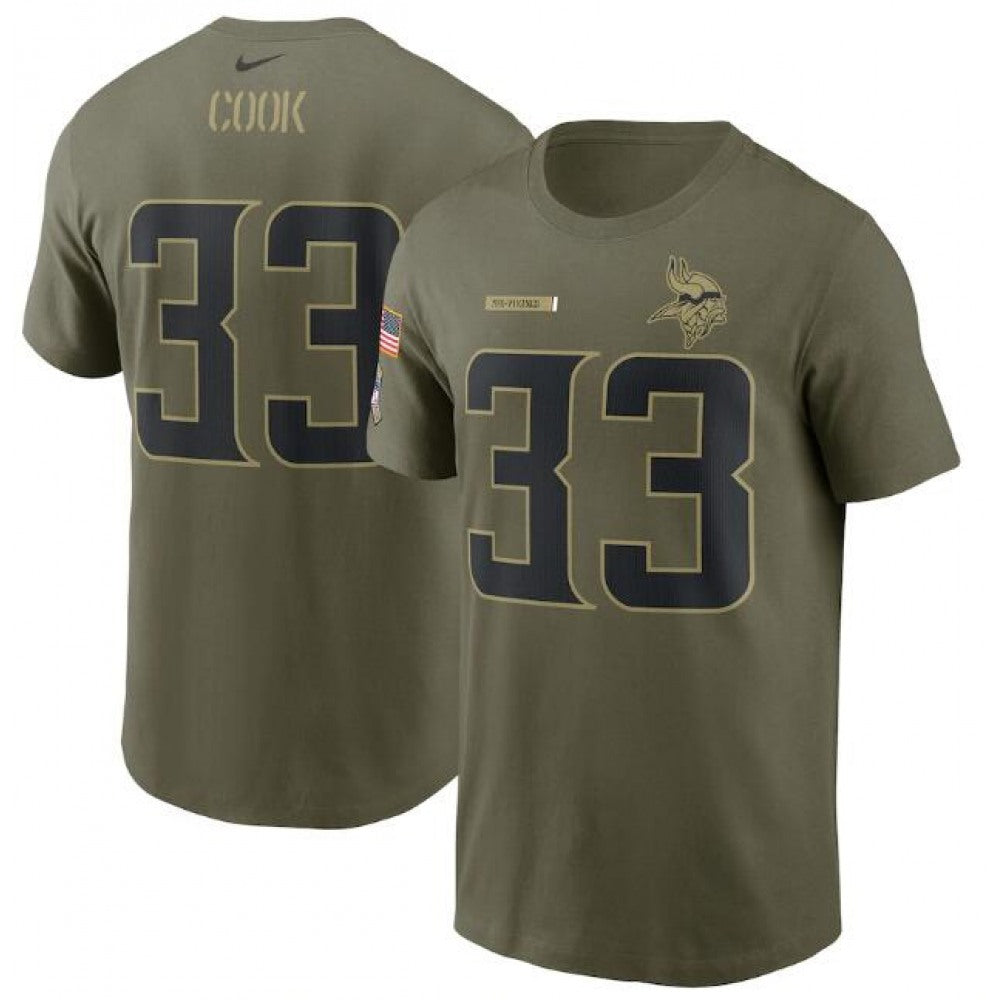 Men's Minnesota Vikings #33 Dalvin Cook 2021 Olive Salute To Service Legend Performance T-Shirt 