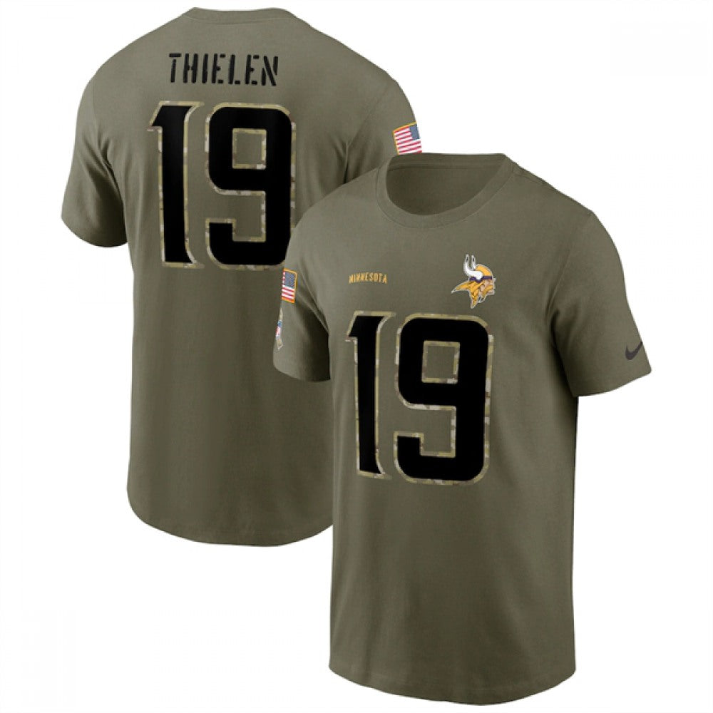Men's Minnesota Vikings #19 Adam Thielen 2022 Olive Salute to Service T-Shirt 