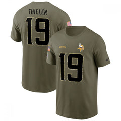 Men's Minnesota Vikings #19 Adam Thielen 2022 Olive Salute to Service T-Shirt 