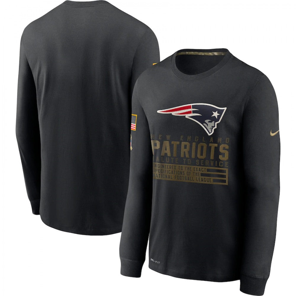 Men's New England Patriots 2020 Black Salute to Service Sideline Performance Long Sleeve T-Shirt 