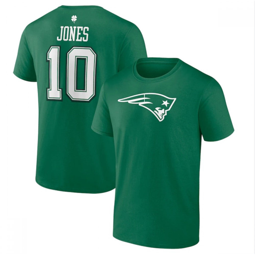 Men's New England Patriots #10 Mac Jones Green St. Patrick's Day Icon Player T-Shirt 