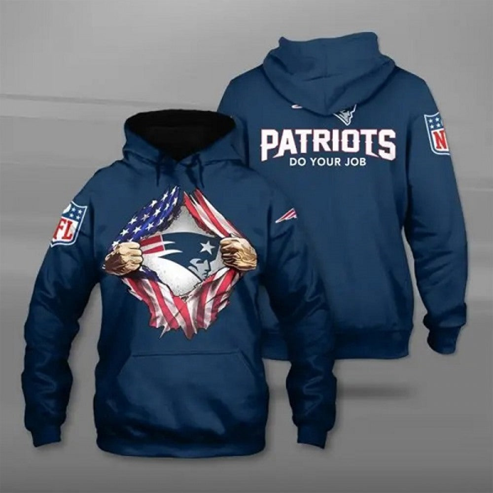 Men's New England Patriots Navy 3D Trending T-Shirt Hoodie 