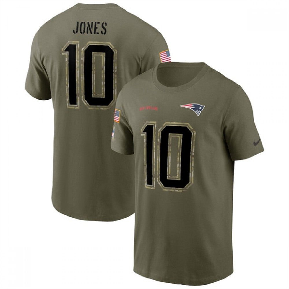 Men's New England Patriots #10 Mac Jones 2022 Olive Salute to Service T-Shirt 
