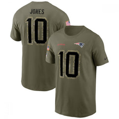 Men's New England Patriots #10 Mac Jones 2022 Olive Salute to Service T-Shirt 