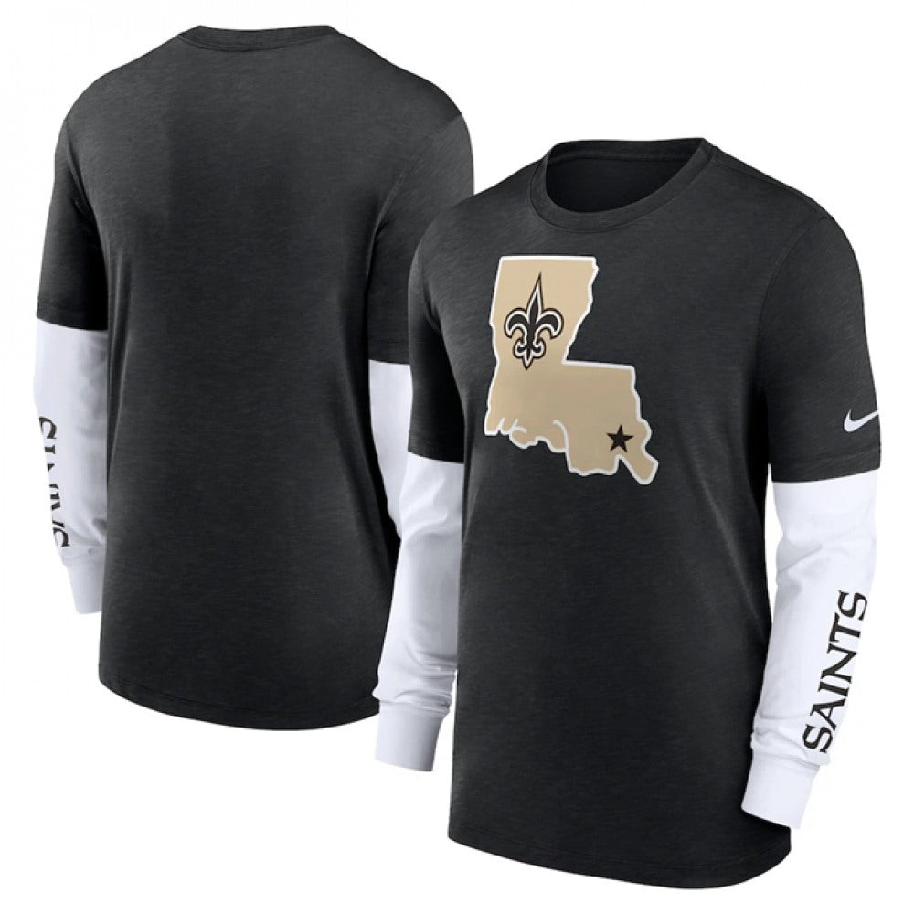 Men's New Orleans Saints Heather Black Slub Fashion Long Sleeve T-Shirt 