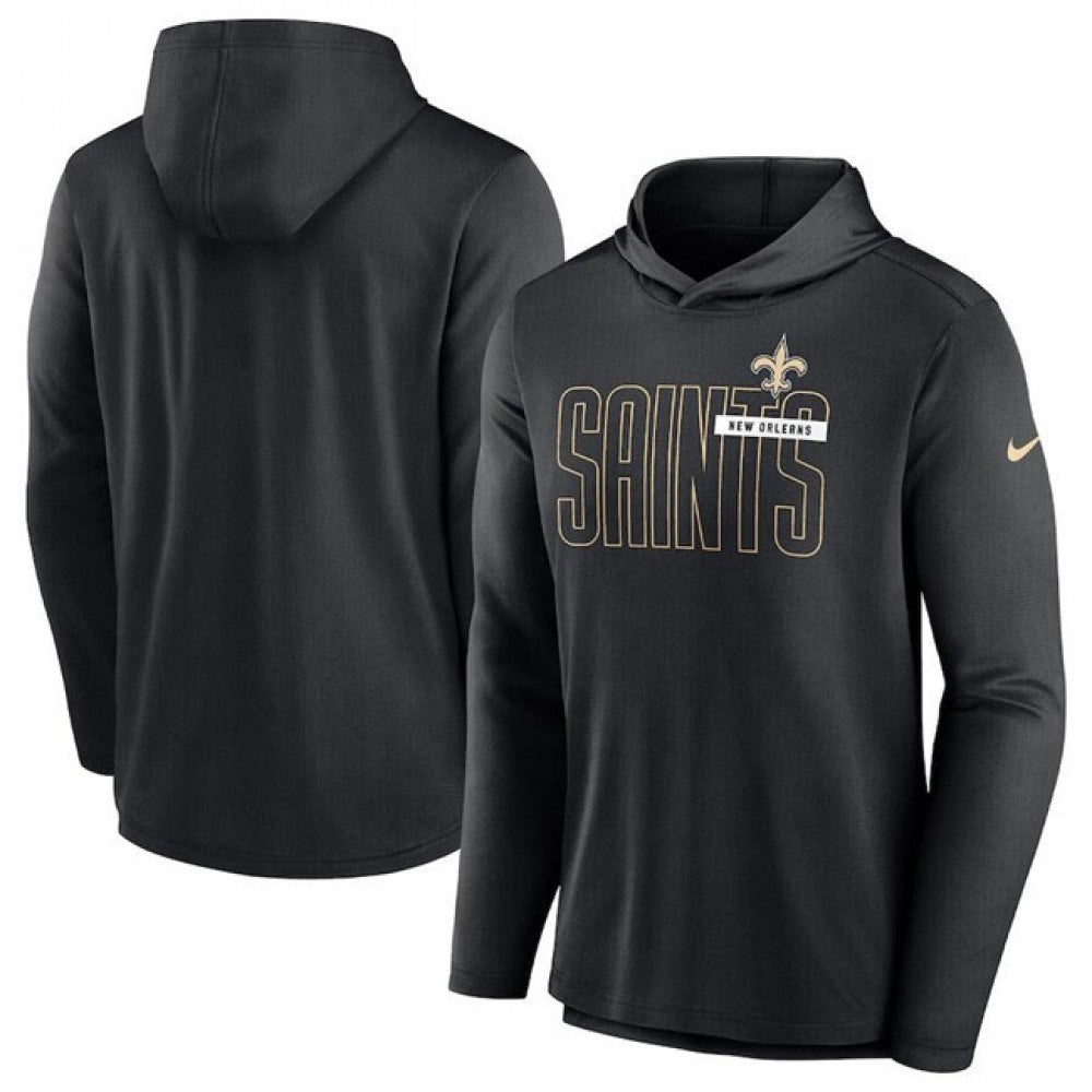 Men's New Orleans Saints Black Lightweight Performance Hoodie Long Sleeve T-Shirt 