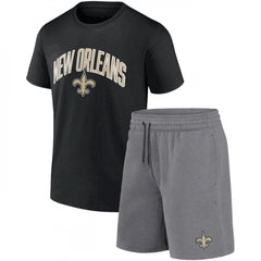 Men's New Orleans Saints Black/Heather Gray Arch T-Shirt & Shorts Combo Set 