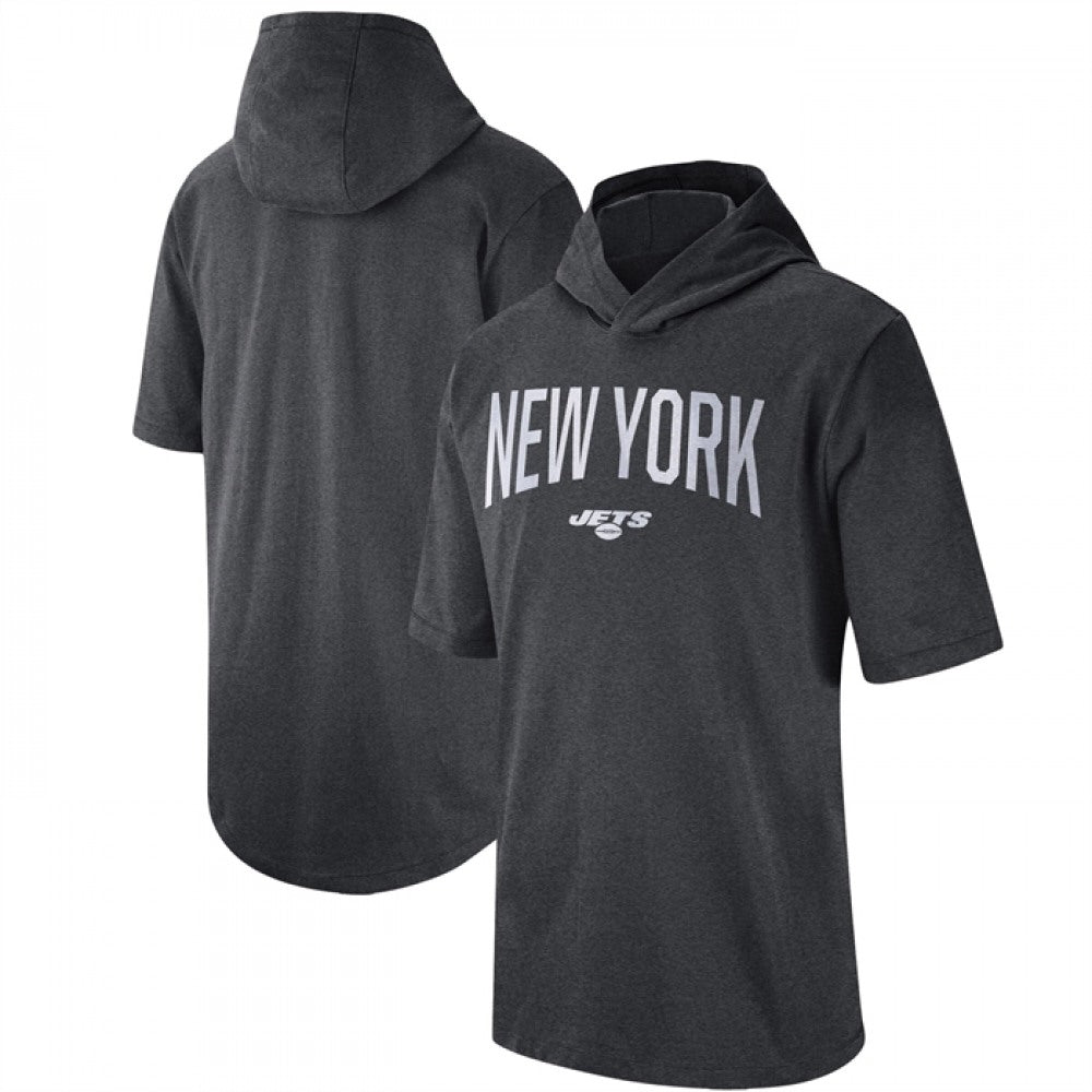 Men's New York Jets Heathered Charcoal Sideline Training Hoodie Performance T-Shirt 