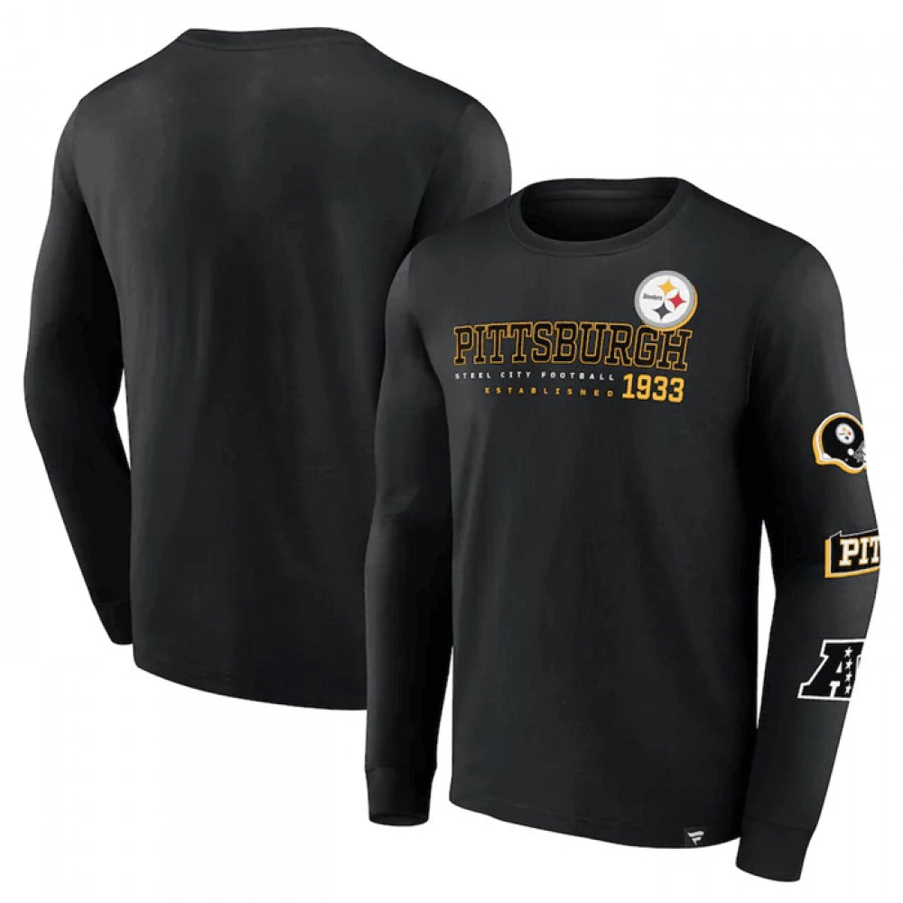 Men's Pittsburgh Steelers Black High Whip Pitcher Long Sleeve T-Shirt 