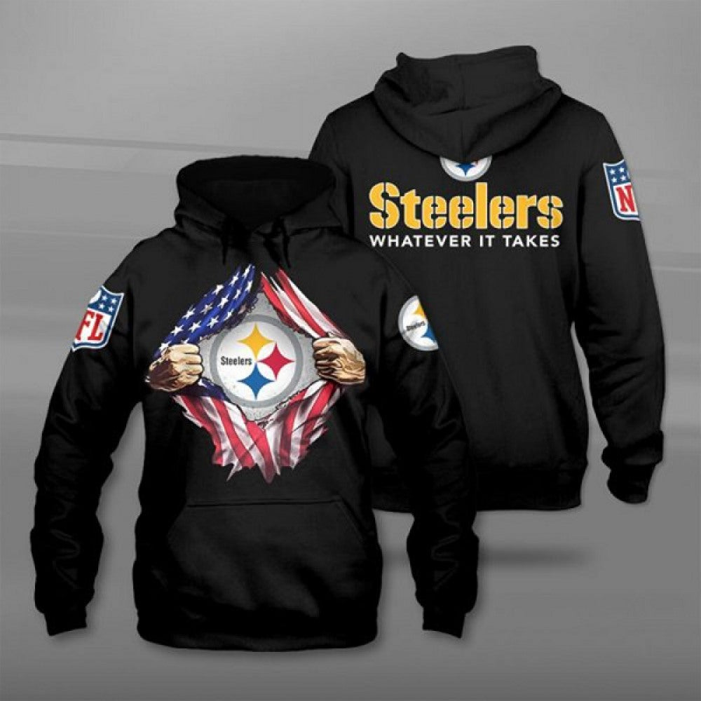Men's Pittsburgh Steelers Black 3D Trending T-Shirt Hoodie 