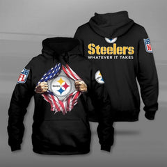 Men's Pittsburgh Steelers Black 3D Trending T-Shirt Hoodie 