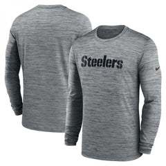 Men's Pittsburgh Steelers Heather Gray Sideline Team Velocity Performance Long Sleeve T-Shirt 