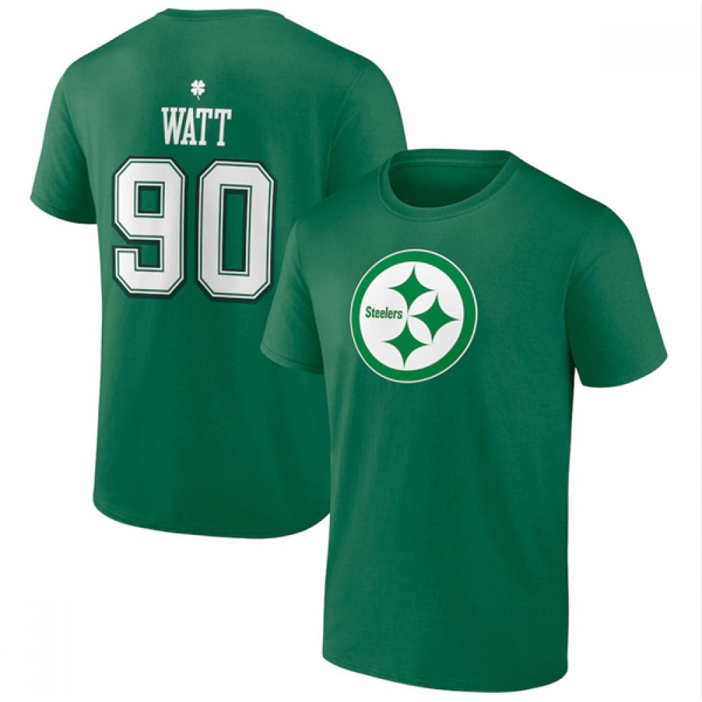 Men's Pittsburgh Steelers #90 T.J. Watt Green St. Patrick's Day Icon Player T-Shirt 