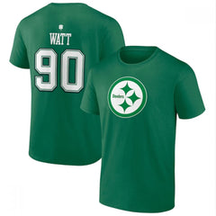 Men's Pittsburgh Steelers #90 T.J. Watt Green St. Patrick's Day Icon Player T-Shirt 