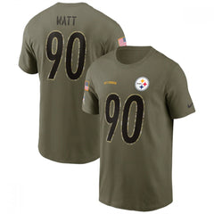 Men's Pittsburgh Steelers #90 T.J. Watt 2022 Olive Salute to Service T-Shirt 
