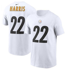Men's Pittsburgh Steelers #22 Najee Harris 2021 White NFL Draft First Round Pick Player Name & Number T-Shirt 