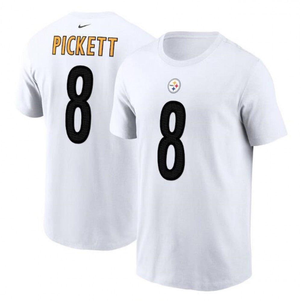 Men's Pittsburgh Steelers #8 Kenny Pickett 2022 White NFL Draft First Round Pick Player Name & Number T-Shirt 