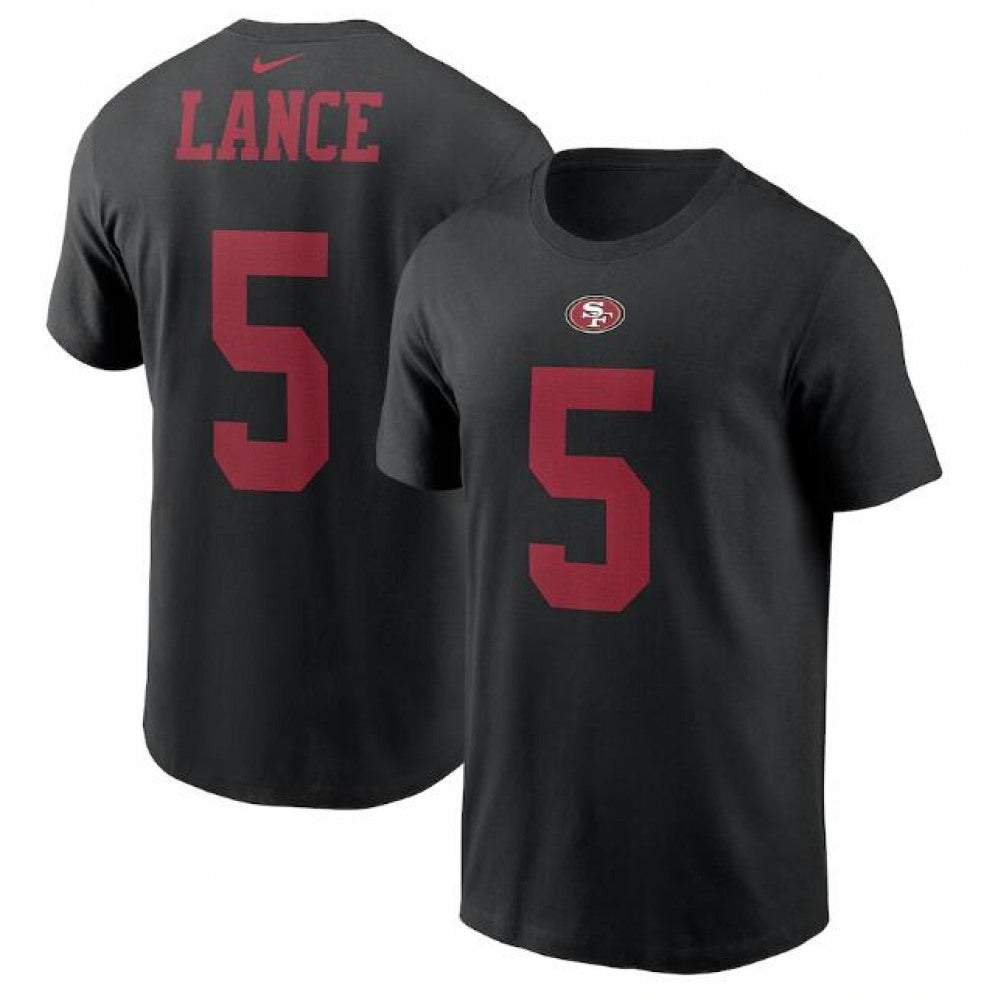 Men's San Francisco 49ers #5 Trey Lance 2021 Black NFL Draft First Round Pick Player Name & Number T-Shirt 