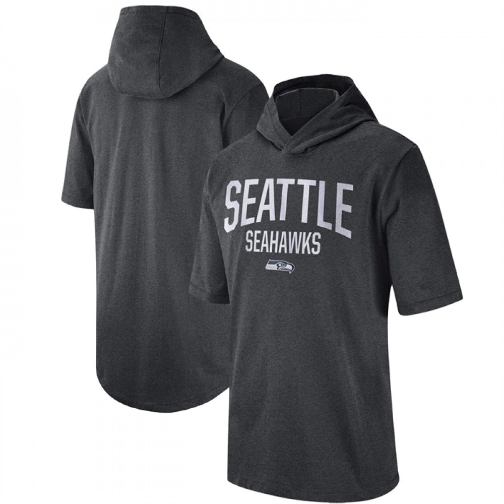 Men's Seattle Seahawks Heathered Charcoal Sideline Training Hoodie Performance T-Shirt 