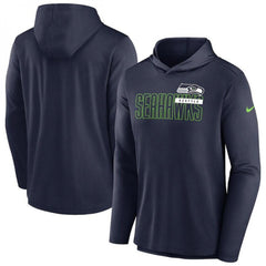 Men's Seattle Seahawks Navy Lightweight Performance Hoodie Long Sleeve T-Shirt 