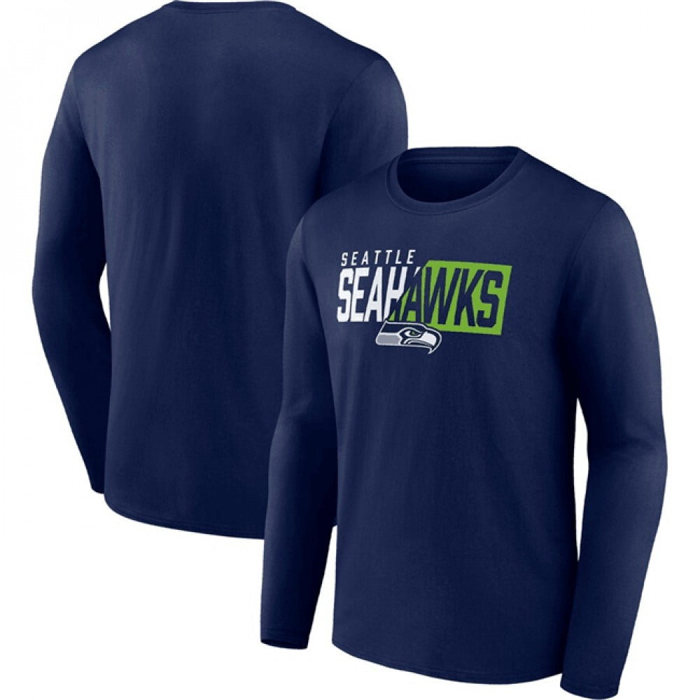 Men's Seattle Seahawks Navy One Two Long Sleeve T-Shirt 