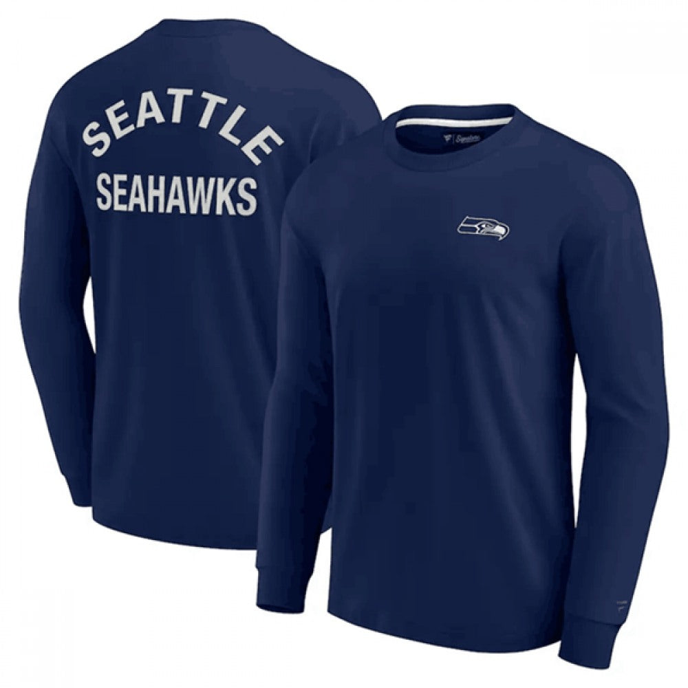 Men's Seattle Seahawks Navy Signature Unisex Super Soft Long Sleeve T-Shirt 