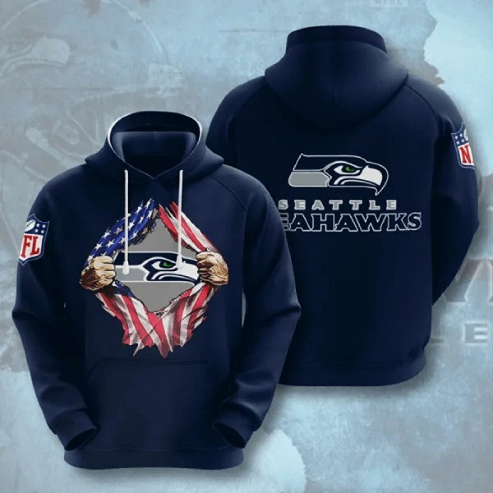 Men's Seattle Seahawks Navy 3D Trending T-Shirt Hoodie 